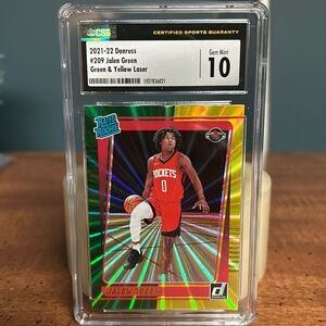 Jalen Green 2021/22 Donruss Green & Yellow Laser Rated Rookie Gem Mint 10